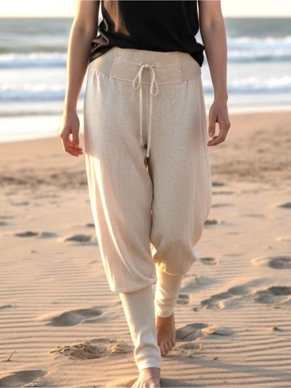 Free People FP Beach Knit Harem Joggers Oatmeal Sands Linen Blend Pants S New